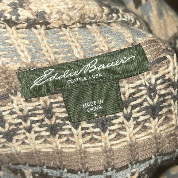 Eddie Bauer piano vintage cardigan button faire isle sweater beige size small - Picture 10 of 10